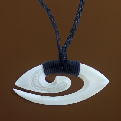 Bone pendant necklace, 'Bali Fern Frond'