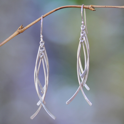 Sterling silver dangle earrings, 'Winter Twigs' - Handmade Sterling Silver Dangle Earrings