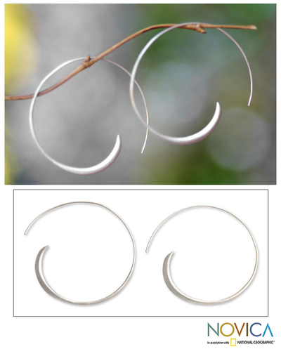 Sterling silver half hoop earrings, 'Spin Me' (large) - Modern Sterling Silver Half Hoop Earrings