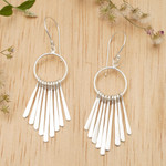 Sterling silver chandelier earrings, 'Feather Cascade' - Handmade Indonesian Sterling Silver Waterfall Earrings