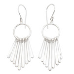 Sterling silver chandelier earrings, 'Feather Cascade' - Handmade Indonesian Sterling Silver Waterfall Earrings