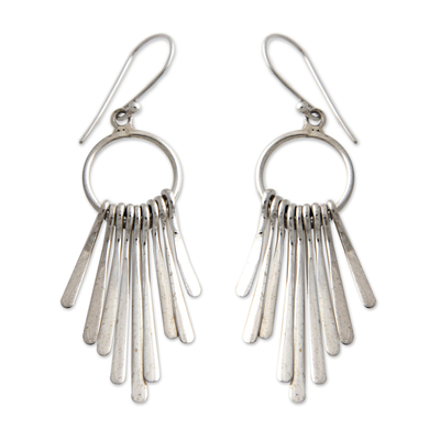 Sterling silver chandelier earrings, 'Feather Cascade' - Handmade Indonesian Sterling Silver Waterfall Earrings