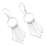 Sterling silver chandelier earrings, 'Feather Cascade' - Handmade Indonesian Sterling Silver Waterfall Earrings