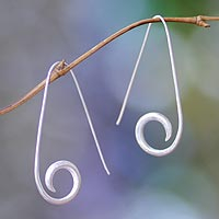 Sterling silver half hoop earrings, 'Curling Fern'