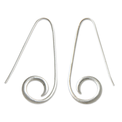 Sterling silver half hoop earrings, 'Curling Fern' - Sterling Silver Earrings