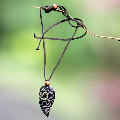 Bone wrap necklace, 'Hook of Peace' - Handmade Indonesian Pendant Necklace