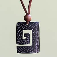 Bone pendant necklace, 'Labyrinth Star'