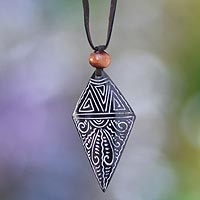 Bone pendant necklace, 'Sunset' - Handmade Bone Pendant Necklace