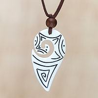Bone pendant necklace, 'Lucky Riddle'