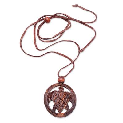 Coconut shell pendant necklace, 'Lucky Turtle' - Coconut shell pendant necklace