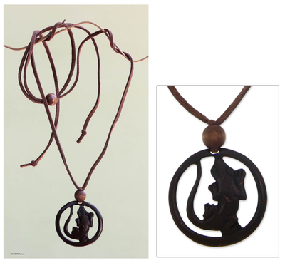 Coconut shell pendant necklace, 'Lucky Gecko' - Lizard Coconut Shell Necklace