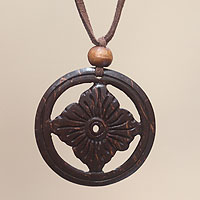 Coconut shell floral necklace, 'Lotus Faith'