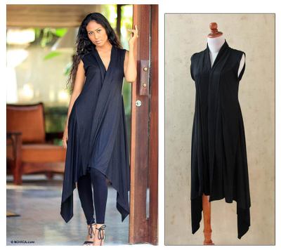 Jersey vest, 'Sumatra Night' - Fair Trade Black Jersey Knit Vest