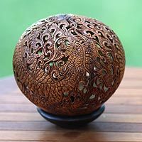 Coconut shell sculpture, 'Balinese Dragon King' - Artisan Crafted Coconut Shell Sculpture