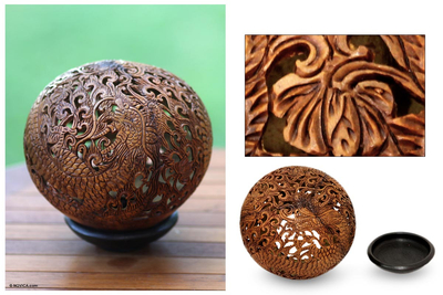 Coconut shell sculpture, 'Balinese Dragon King' - Artisan Crafted Coconut Shell Sculpture