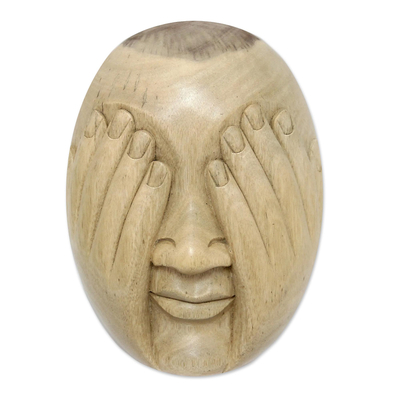 Wood mask, 'See No Evil' - Hibiscus Wood Wall Mask