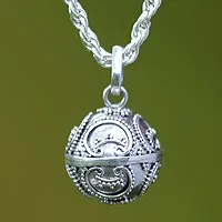 Sterling silver harmony ball necklace, 'Denpasar Moon' - Unique Indonesian Sterling Silver Womens Sphere Necklace