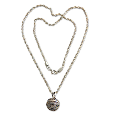 Sterling silver harmony ball necklace, 'Denpasar Moon' - Artisan Crafted Sterling Silver Harmony Ball Necklace
