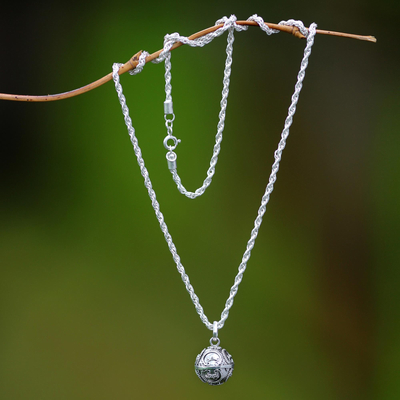 Sterling silver harmony ball necklace, 'Denpasar Moon' - Artisan Crafted Sterling Silver Harmony Ball Necklace