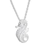 Cultured pearl pendant necklace, 'Sea Horse Treasure' - Sterling Silver and Pearl Pendant Necklace