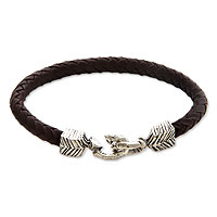 Men's leather braided bracelet, 'Rugged Aesthetics'
