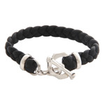 Men's leather braided bracelet, 'Groove' - Men's Hand Crafted Leather Bracelet