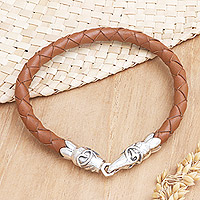 Leather braided bracelet, 'Midsummer Joy' - Sterling Silver and Leather Braided Bracelet
