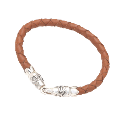 Leather braided bracelet, 'Midsummer Joy' - Sterling Silver and Leather Braided Bracelet