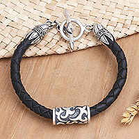 Sterling silver braided bracelet, 'Tribal Scroll'