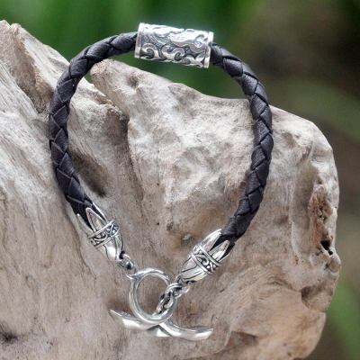 Leather braided bracelet, 'Tribal Scroll in Brown' - Leather braided bracelet
