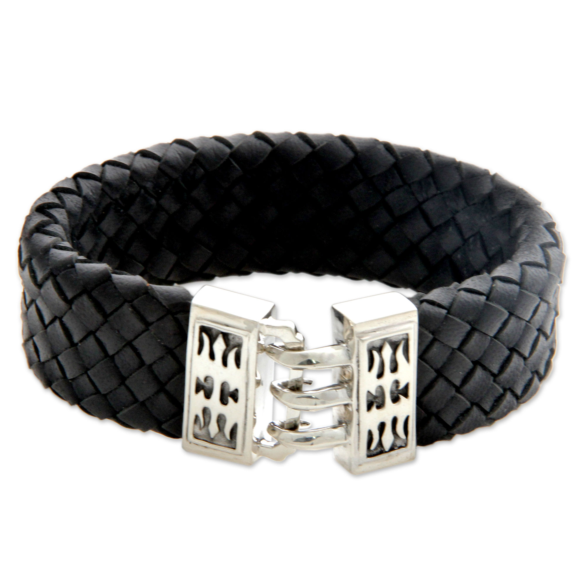 UNICEF Market | Mens Sterling Silver and Leather Braided Wristband ...