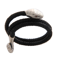 Men's leather wrap bracelet, 'Be Bold' - Men's Indonesian Sliver Snake Wrap-Bracelet 