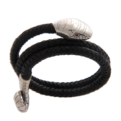 Wickelarmband aus Leder für Herren - Einzigartiges Herren-Schlangenarmband aus Leder und Silber
