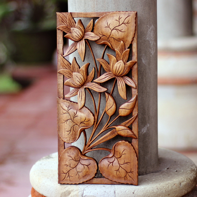 Wood relief panel, Love Lotus