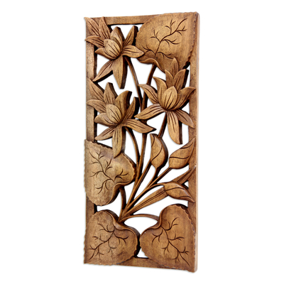 Reliefplatte aus Holz - Handgefertigte florale Reliefplatte aus Holz