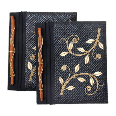 Pandanus journals, 'Dancing Leaves' (set of 2) - Pandanus journals (Set of 2)