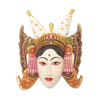 Wood mask, 'Beautiful Legong Dancer' - Unique Cultural Wood Mask