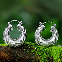 Sterling silver hoop earrings, 'Urban Moons' - Handcrafted Modern Sterling Silver Hoop Earrings