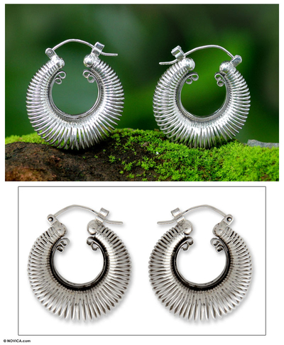 Sterling silver hoop earrings, 'Urban Moons' - Handcrafted Modern Sterling Silver Hoop Earrings