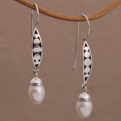 Cultured pearl dangle earrings, 'Paradise Blooms' - Sterling Silver and Pearl Dangle Earrings