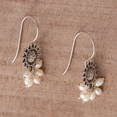 Cultured pearl dangle earrings, 'Femme Fatale' - Artisan Crafted Sterling Silver and Pearl Earrings
