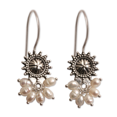 Cultured pearl dangle earrings, 'Femme Fatale' - Artisan Crafted Sterling Silver and Pearl Earrings