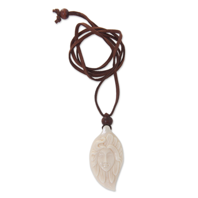 Wood and bone pendant necklace, 'Serene Beauty' - Artisan Crafted Wood and Bone Pendant Necklace
