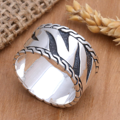 Men's sterling silver ring, 'Heart of a Tiger' - Men's Sterling Silver Band Ring