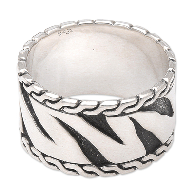 Men's sterling silver ring, 'Heart of a Tiger' - Men's Sterling Silver Band Ring