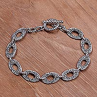 Sterling silver link bracelet, 'Fern Forest' - Unique Sterling Silver Link Bracelet