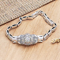 Men's gold accent link bracelet, 'Royal Supreme' - Men's Hand Crafted Sterling Silver Bracelet