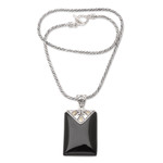 Gold accent onyx pendant necklace, 'Magnanimous' - Onyx and Sterling Silver Pendant Necklace