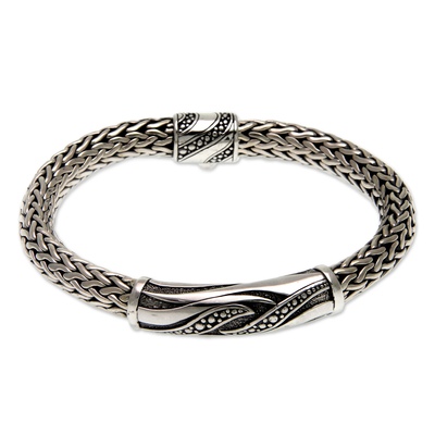 Men's sterling silver bracelet, 'Flames of Wisdom' - Men's Sterling Silver Chain Bracelet