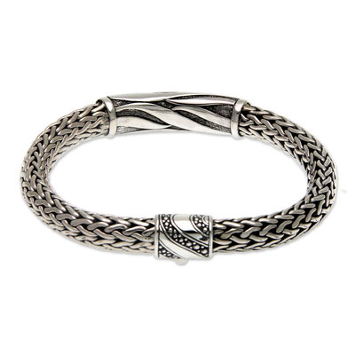 Men's sterling silver bracelet, 'Flames of Wisdom' - Men's Sterling Silver Chain Bracelet